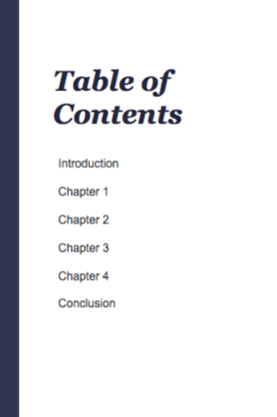 ebook template showing the table of contents for a writer's style guide