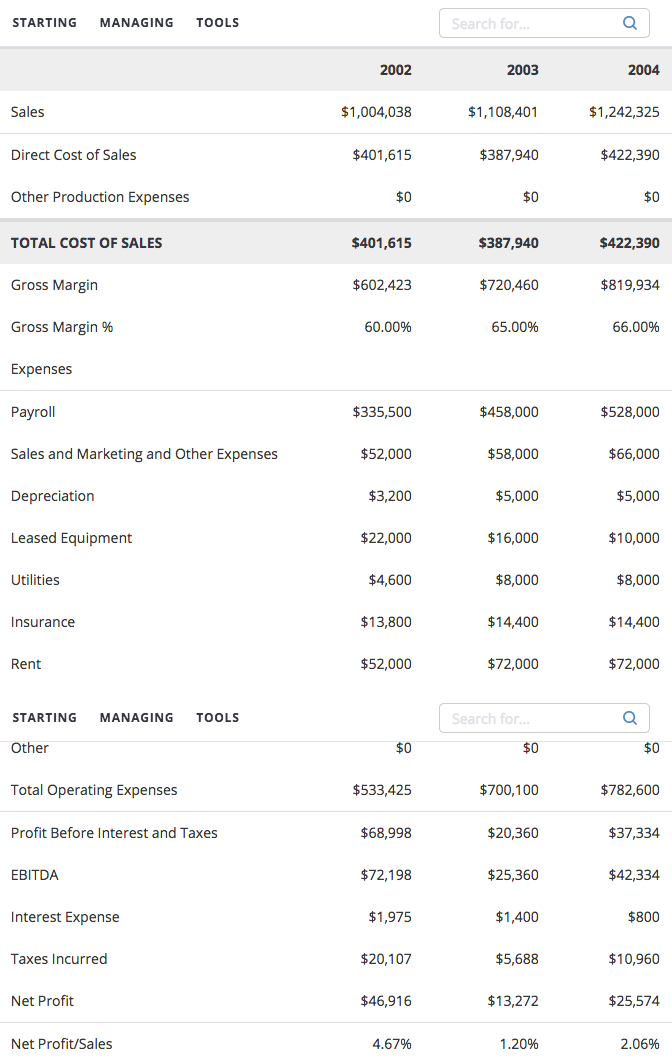 Financial projections in a business plan example